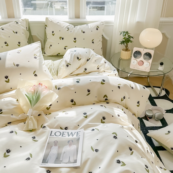 91家纺网 家纺一手货源 找家纺 简宜家居 2025新款40支13070全棉斜纹繁花系列四件套 嫩芽绿