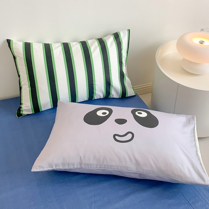 91家纺网 家纺一手货源 找家纺 澳萝拉 2024新款全棉条纹卡通大版四件套 熊猫条纹-绿