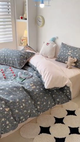 91家纺网 家纺一手货源 找家纺 昔可家纺 2024新款小清新系列全棉四件套 中古小花熊