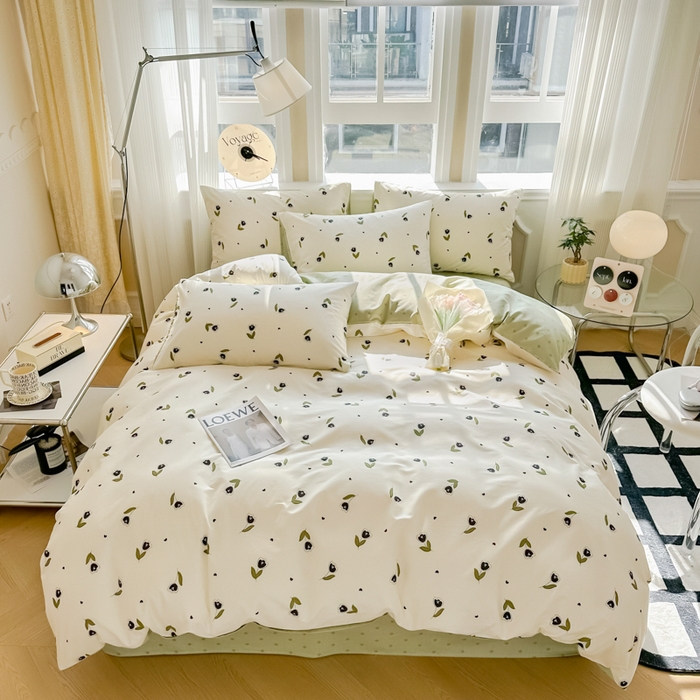 91家纺网 家纺一手货源 找家纺 简宜家居 2025新款40支13070全棉斜纹繁花系列四件套 嫩芽绿