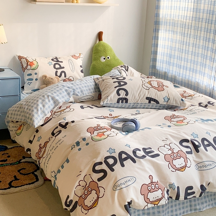 91家纺网 家纺一手货源 找家纺 昔可家纺 2023新款12月卡通全棉四件套 外星小白熊