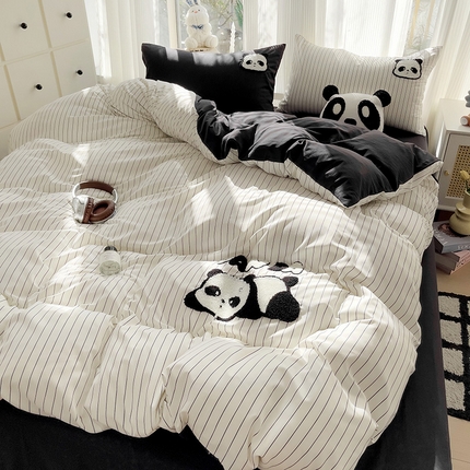 91家纺网 家纺一手货源 找家纺 尤米 2024新款ins博主风系列毛巾绣四件套 趴趴熊-条纹