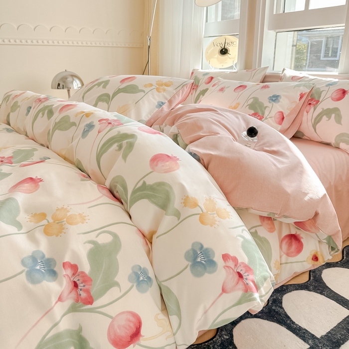 91家纺网 家纺一手货源 找家纺 简宜家居 2025新款40支13070全棉斜纹繁花系列四件套 秋实