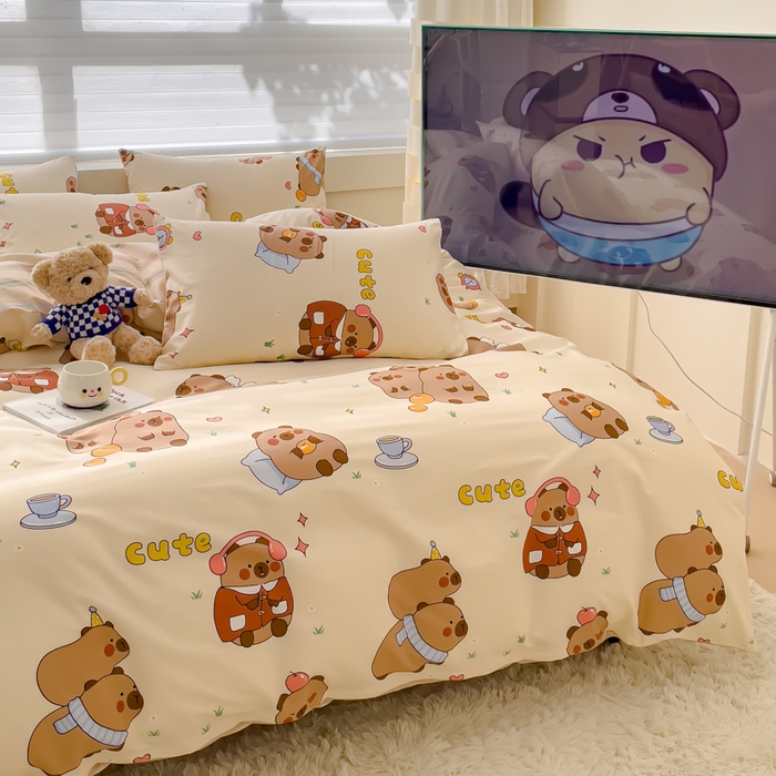 91家纺网 家纺一手货源 找家纺 金丝鸟 2024新款全棉四件套可爱卡通系列四件套 音乐皮卡