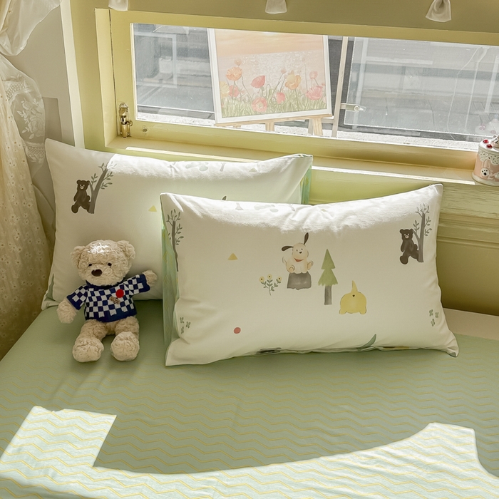 91家纺网 家纺一手货源 找家纺 简宜家居 2025新款40支13070全棉斜纹卡通系列四件套（系列二） 树呆熊