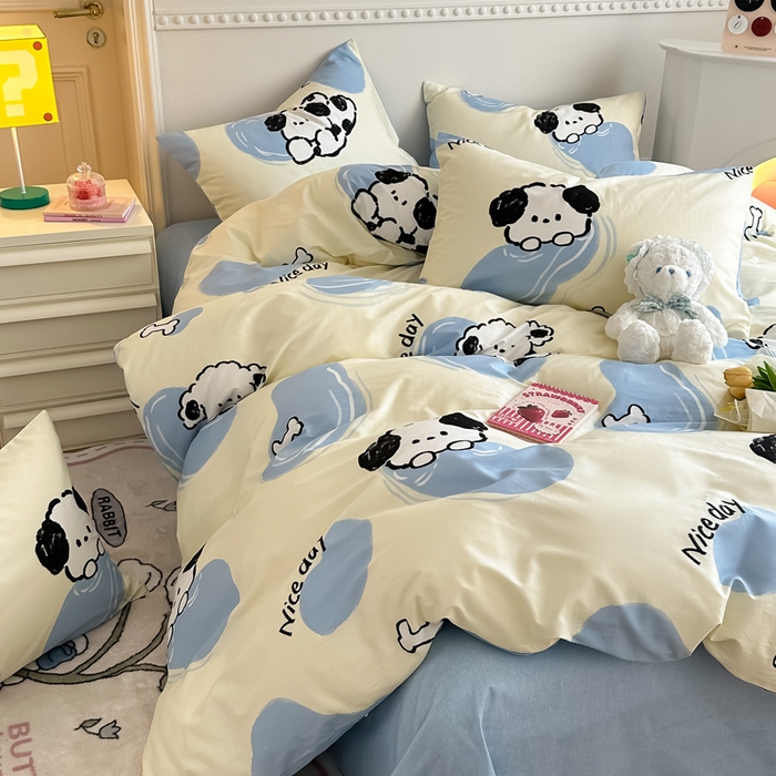 91家纺网 家纺一手货源 找家纺 简宜家居 2025新款40支13070全棉斜纹卡通系列四件套（系列二） 萌萌狗