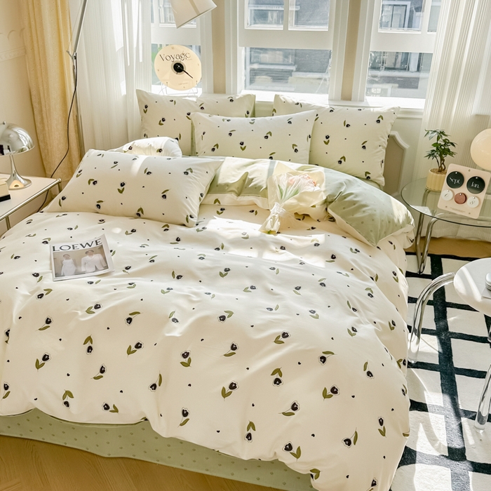 91家纺网 家纺一手货源 找家纺 简宜家居 2025新款40支13070全棉斜纹繁花系列四件套 嫩芽绿