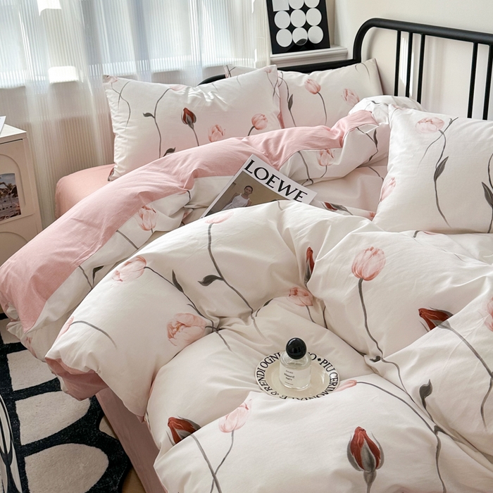 91家纺网 家纺一手货源 找家纺 简宜家居 2025新款40支13070全棉斜纹繁花系列四件套 爱莲