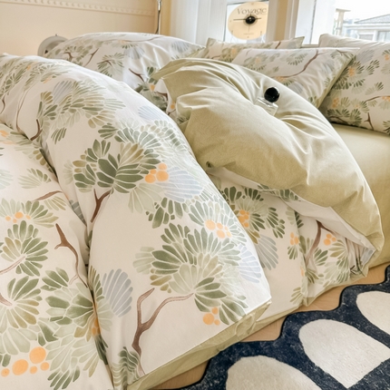 91家纺网 家纺一手货源 找家纺 简宜家居 2025新款40支13070全棉斜纹繁花系列四件套 夏美