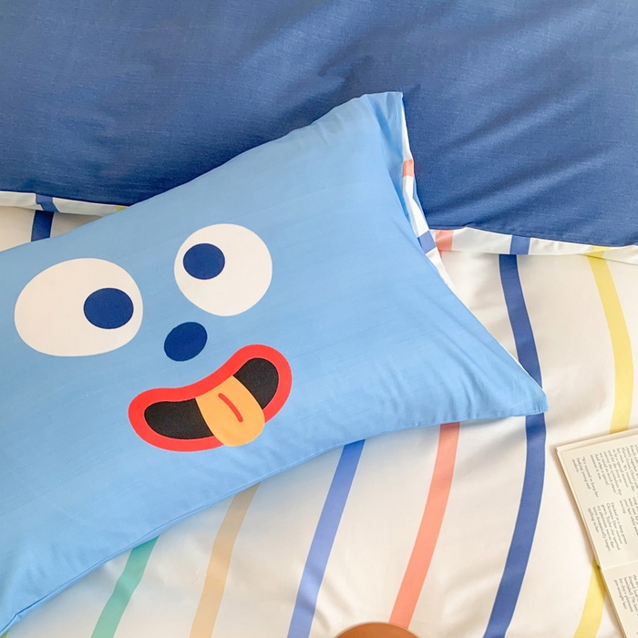 91家纺网 家纺一手货源 找家纺 澳萝拉 2024新款全棉条纹卡通大版四件套 调皮蛋