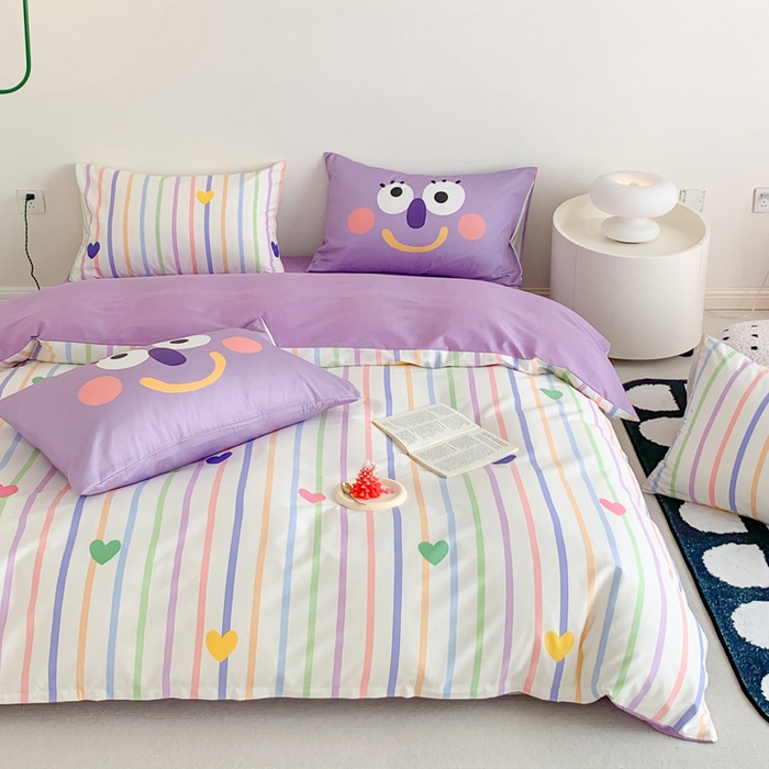 91家纺网 家纺一手货源 找家纺 澳萝拉 2024新款全棉条纹卡通大版四件套 童话梦