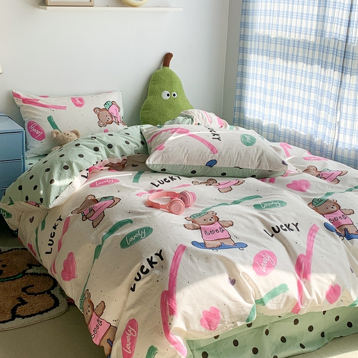 91家纺网 家纺一手货源 找家纺 昔可家纺 2023新款12月卡通全棉四件套 滑板熊