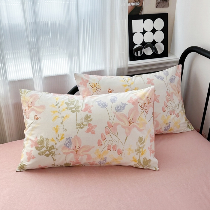 91家纺网 家纺一手货源 找家纺 简宜家居 2025新款40支13070全棉斜纹繁花系列四件套 卉芽粉