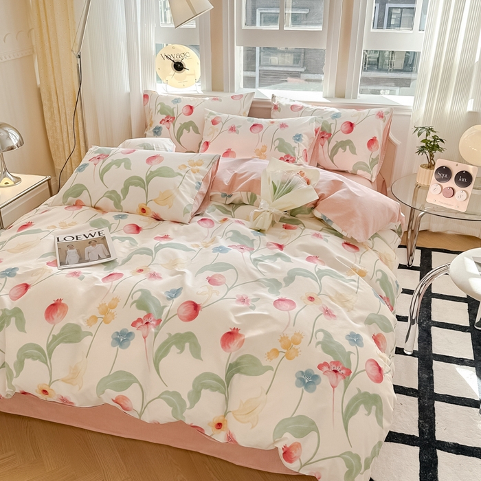 91家纺网 家纺一手货源 找家纺 简宜家居 2025新款40支13070全棉斜纹繁花系列四件套 秋实