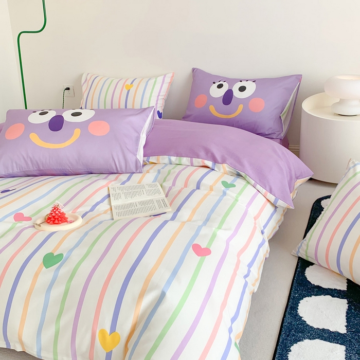 91家纺网 家纺一手货源 找家纺 澳萝拉 2024新款全棉条纹卡通大版四件套 童话梦