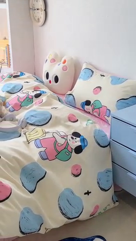 91家纺网 家纺一手货源 找家纺 昔可家纺 2024新款潮趣卡通系列全棉四件套 奶牛块狗狗