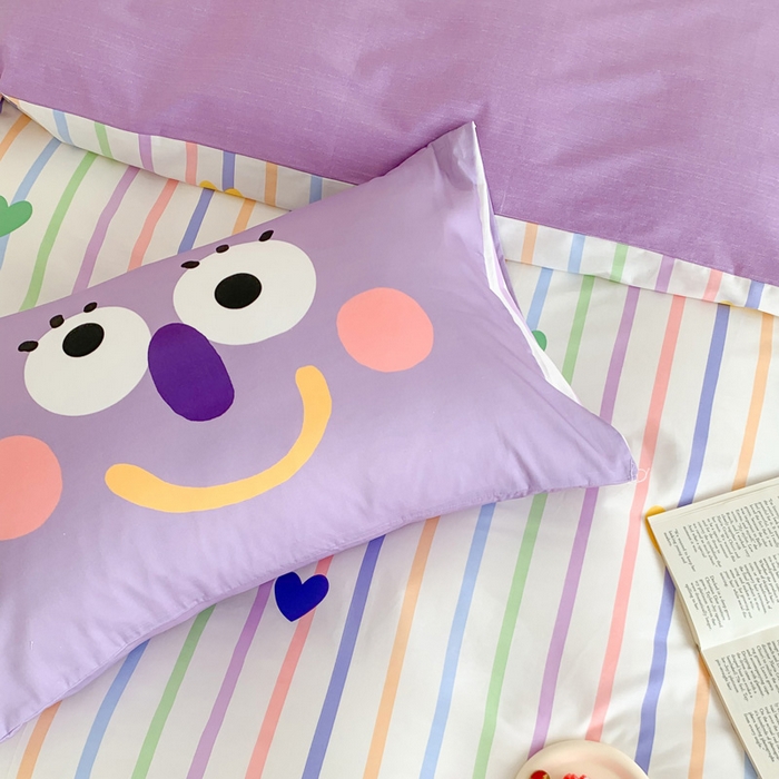 91家纺网 家纺一手货源 找家纺 澳萝拉 2024新款全棉条纹卡通大版四件套 童话梦