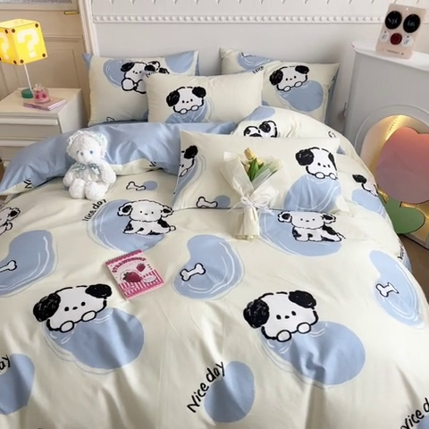 91家纺网 家纺一手货源 找家纺 简宜家居 2025新款40支13070全棉斜纹卡通系列四件套（系列二） 萌萌狗