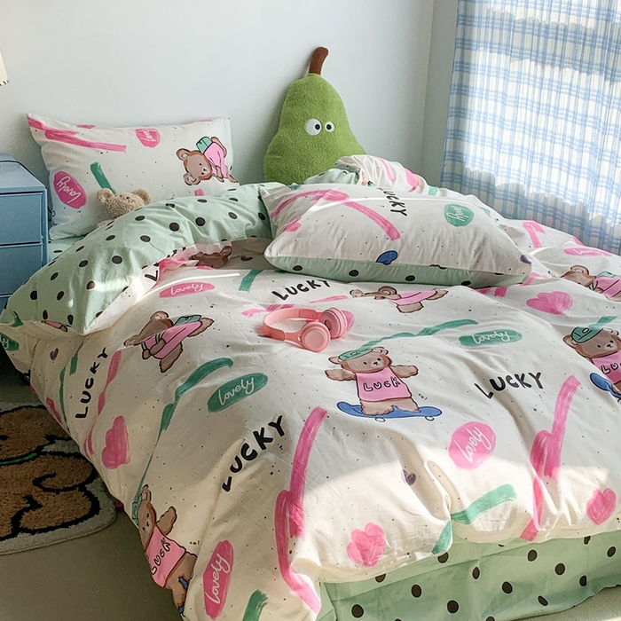 91家纺网 家纺一手货源 找家纺 昔可家纺 2023新款12月卡通全棉四件套 滑板熊