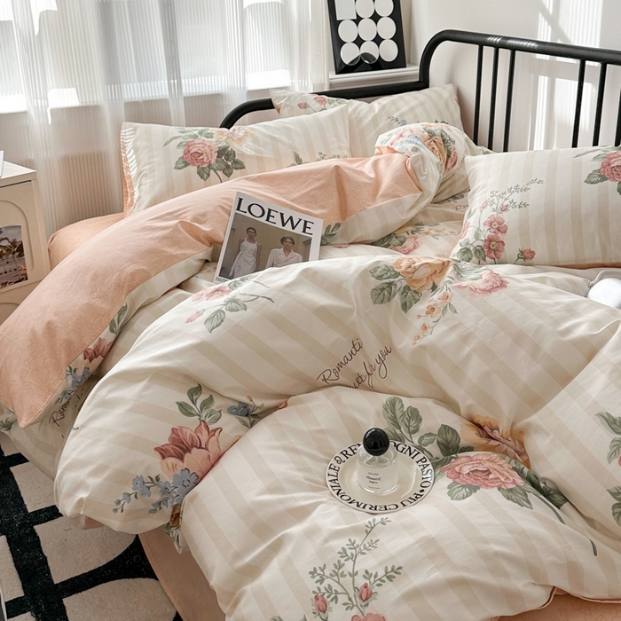 91家纺网 家纺一手货源 找家纺 简宜家居 2025新款40支13070全棉斜纹繁花系列四件套 菊逸