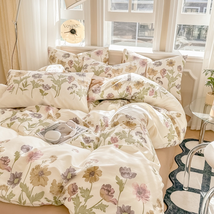 91家纺网 家纺一手货源 找家纺 简宜家居 2025新款40支13070全棉斜纹繁花系列四件套 暖阳