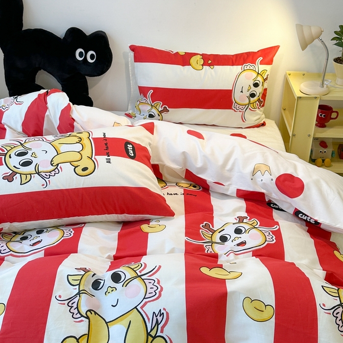 91家纺网 家纺一手货源 找家纺 （总）昔可家纺 2024新款全棉印花四件套-元宝龙