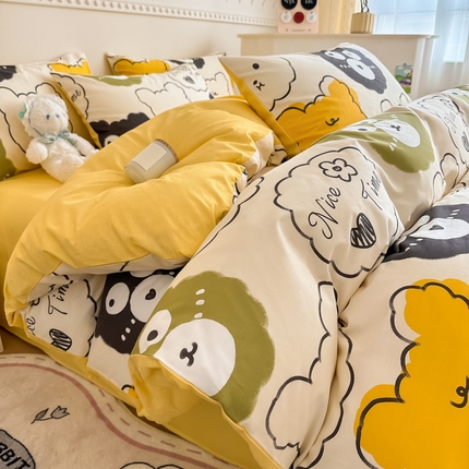 91家纺网 家纺一手货源 找家纺 简宜家居 2025新款40支13070全棉斜纹卡通系列四件套（系列二） 瞅瞅熊