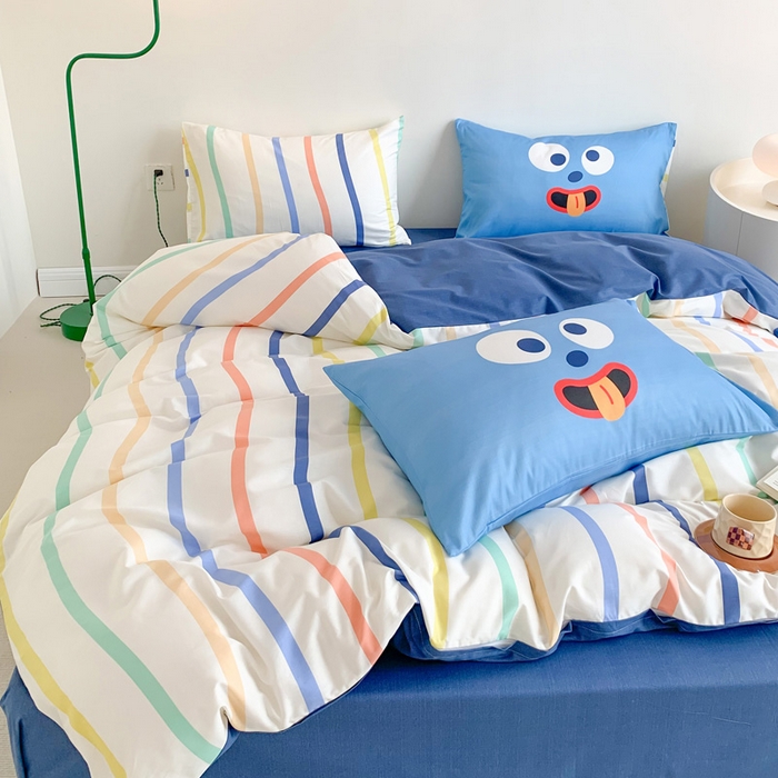 91家纺网 家纺一手货源 找家纺 澳萝拉 2024新款全棉条纹卡通大版四件套 调皮蛋