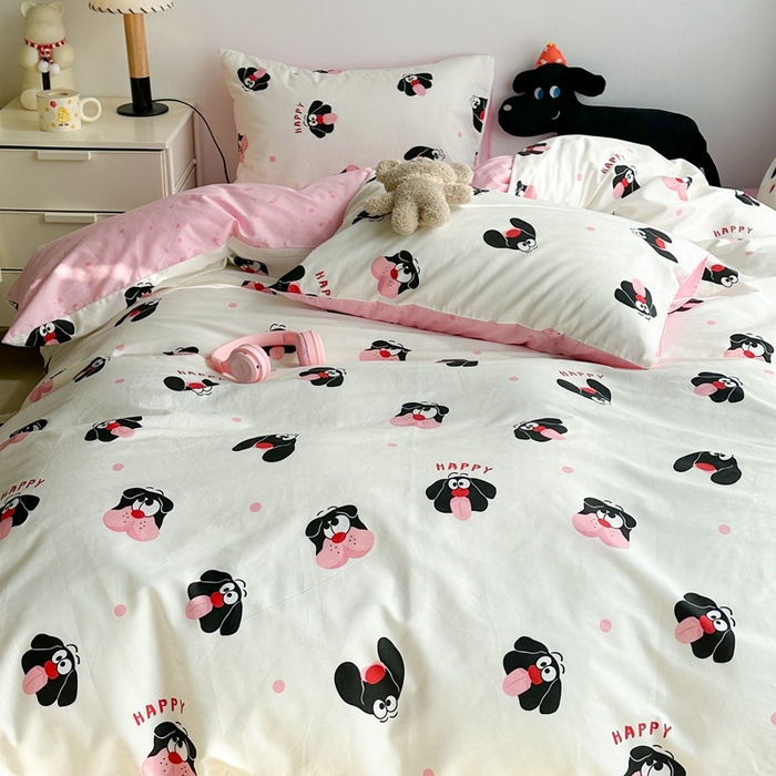 91家纺网 家纺一手货源 找家纺 昔可家纺 2024新款潮趣卡通系列全棉四件套 小黑狗