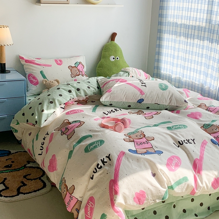 91家纺网 家纺一手货源 找家纺 昔可家纺 2023新款12月卡通全棉四件套 滑板熊