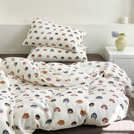 91家纺网 家纺一手货源 找家纺 山舍家居 2024新款全棉双层绉纱四件套-芮哈娜 芮哈娜(巧克力棕床单)