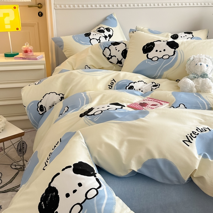 91家纺网 家纺一手货源 找家纺 简宜家居 2025新款40支13070全棉斜纹卡通系列四件套（系列二） 萌萌狗