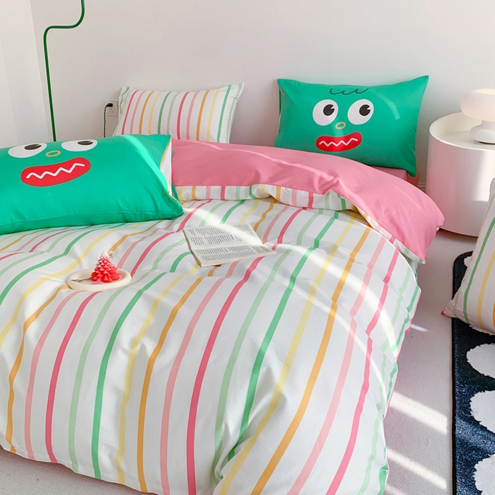 91家纺网 家纺一手货源 找家纺 （总）澳萝拉 2024新款全棉条纹卡通大版四件套