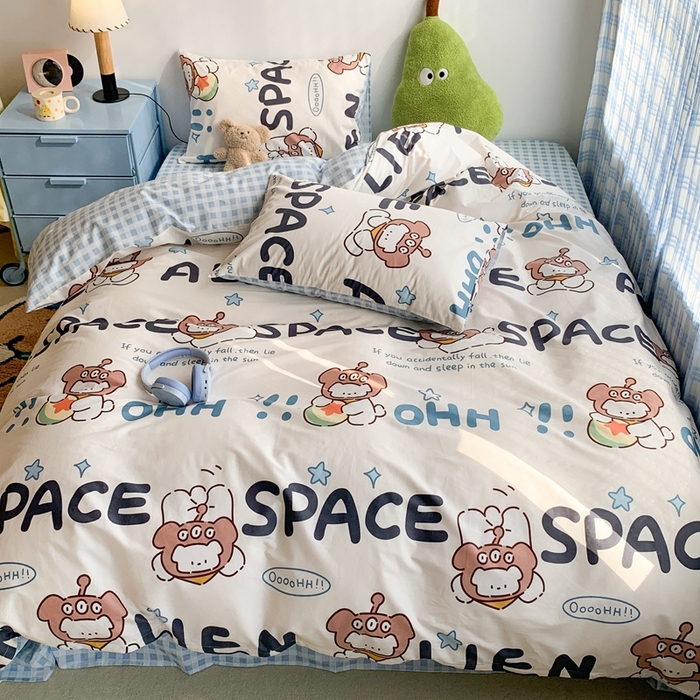 91家纺网 家纺一手货源 找家纺 昔可家纺 2023新款12月卡通全棉四件套 外星小白熊