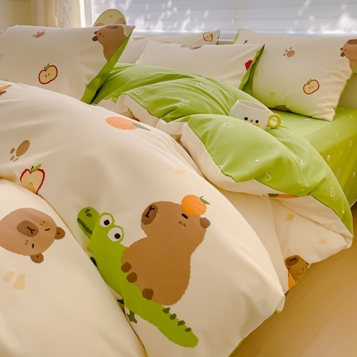 91家纺网 家纺一手货源 找家纺 金丝鸟 2024新款全棉四件套可爱卡通系列四件套 鳄鱼皮卡