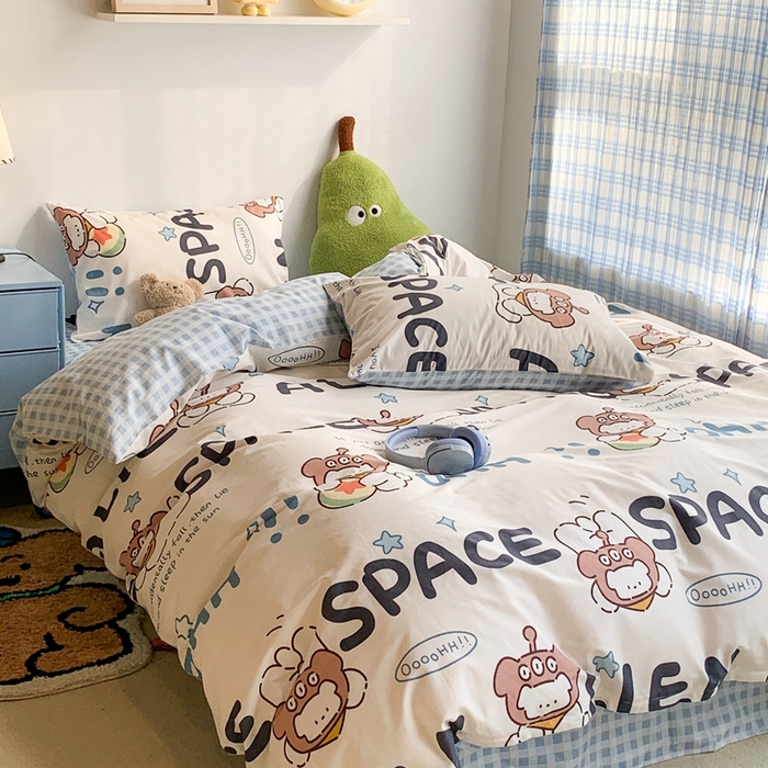 91家纺网 家纺一手货源 找家纺 昔可家纺 2023新款12月卡通全棉四件套 外星小白熊