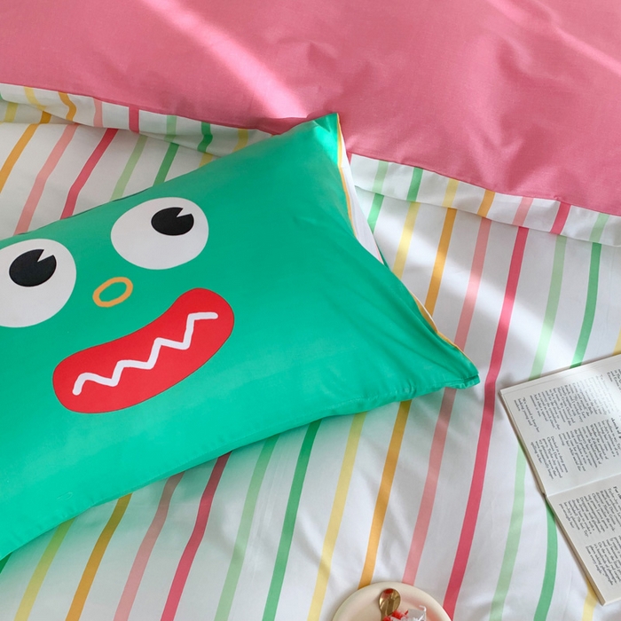 91家纺网 家纺一手货源 找家纺 澳萝拉 2024新款全棉条纹卡通大版四件套 彩虹糖