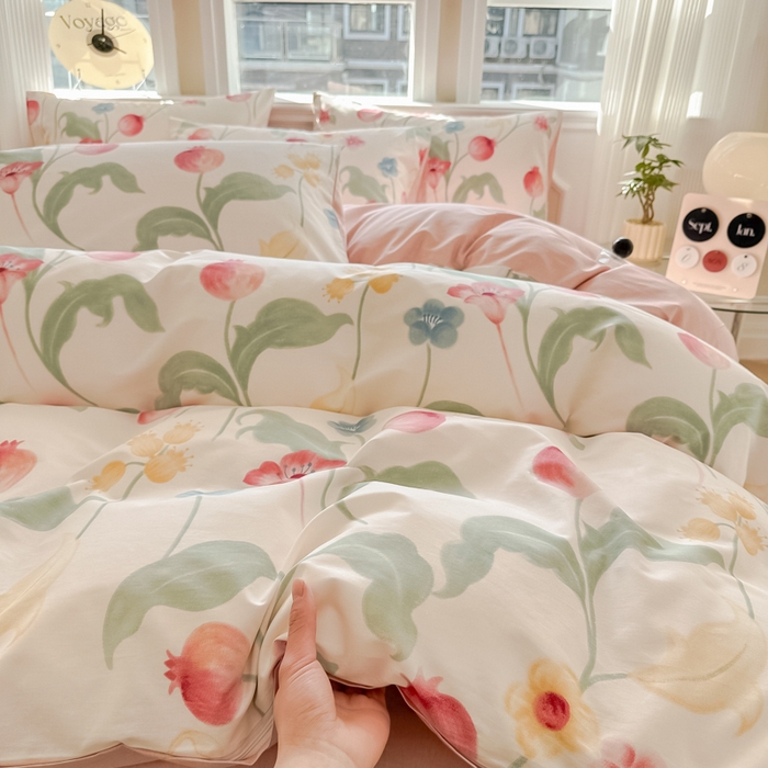 91家纺网 家纺一手货源 找家纺 简宜家居 2025新款40支13070全棉斜纹繁花系列四件套 秋实