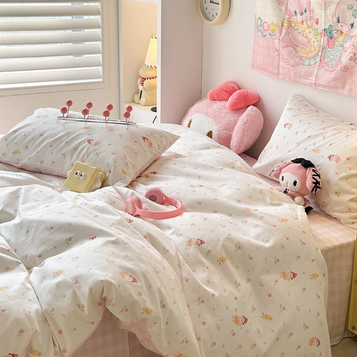 91家纺网 家纺一手货源 找家纺 昔可家纺 2024新款小清新系列全棉四件套 花花小红帽