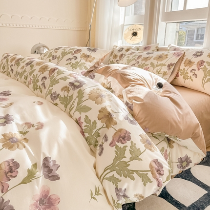 简宜家居 2025新款40支13070全棉斜纹繁花系列四件套 暖阳