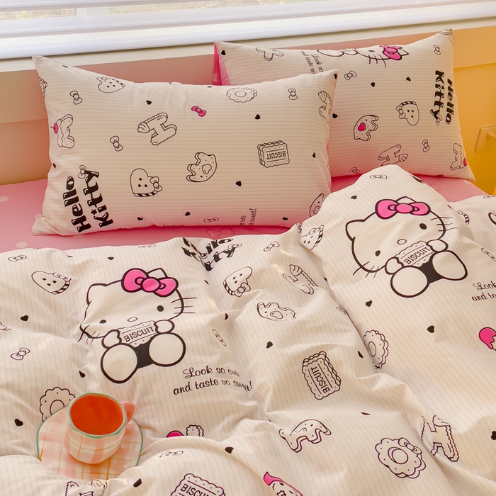 91家纺网 家纺一手货源 找家纺 金丝鸟 2024新款全棉四件套可爱卡通系列四件套 字母kt猫