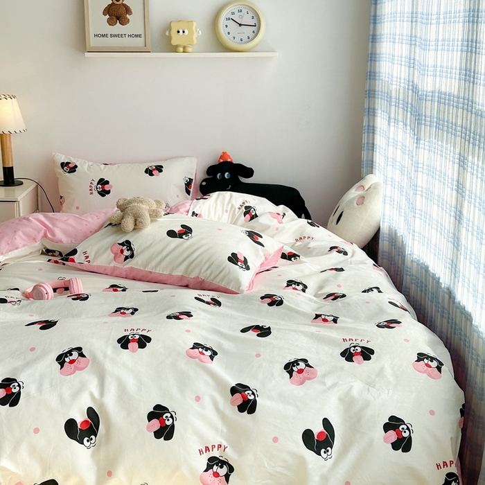 91家纺网 家纺一手货源 找家纺 昔可家纺 2024新款潮趣卡通系列全棉四件套 小黑狗