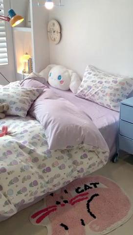 91家纺网 家纺一手货源 找家纺 昔可家纺 2024新款小清新系列全棉四件套 小郁金香猫猫