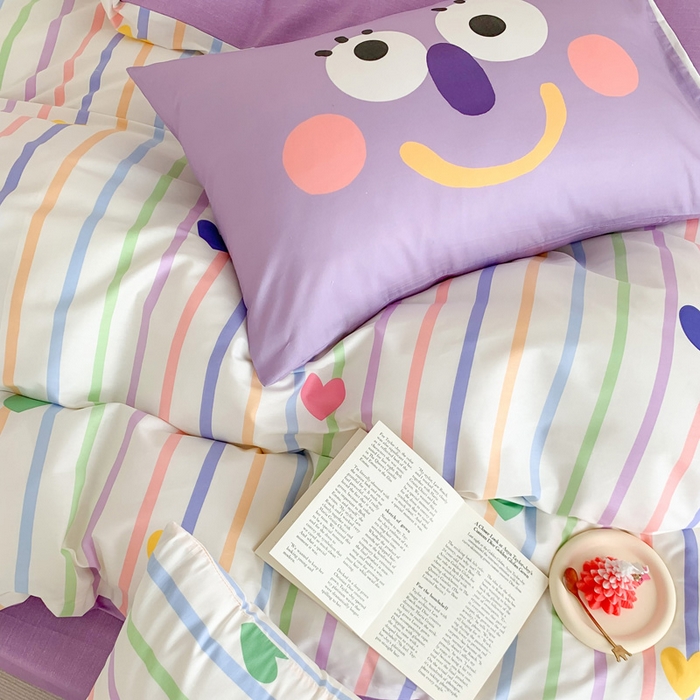 91家纺网 家纺一手货源 找家纺 澳萝拉 2024新款全棉条纹卡通大版四件套 童话梦