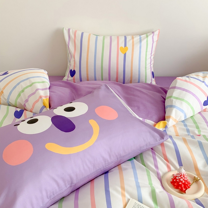 91家纺网 家纺一手货源 找家纺 澳萝拉 2024新款全棉条纹卡通大版四件套 童话梦