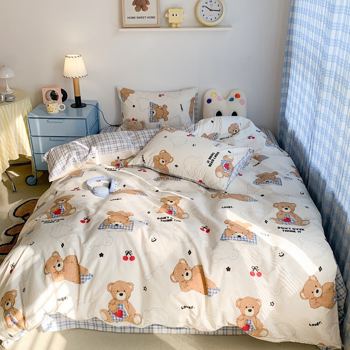 91家纺网 家纺一手货源 找家纺 昔可家纺 2023新款12月卡通全棉四件套 趴趴熊仔