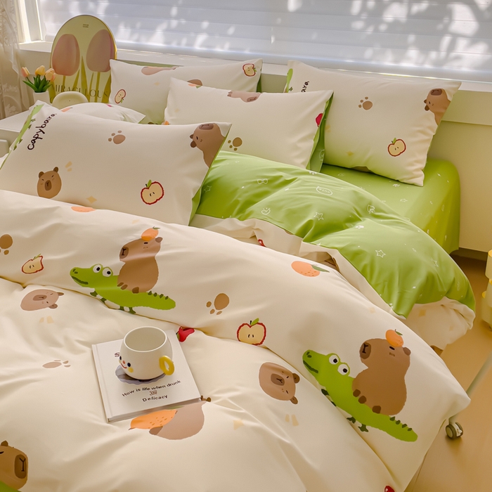 91家纺网 家纺一手货源 找家纺 金丝鸟 2024新款全棉四件套可爱卡通系列四件套 鳄鱼皮卡