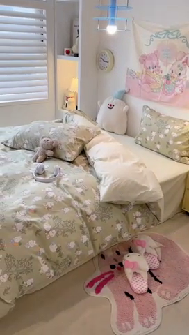 91家纺网 家纺一手货源 找家纺 昔可家纺 2024新款小清新系列全棉四件套 绿森林小兔