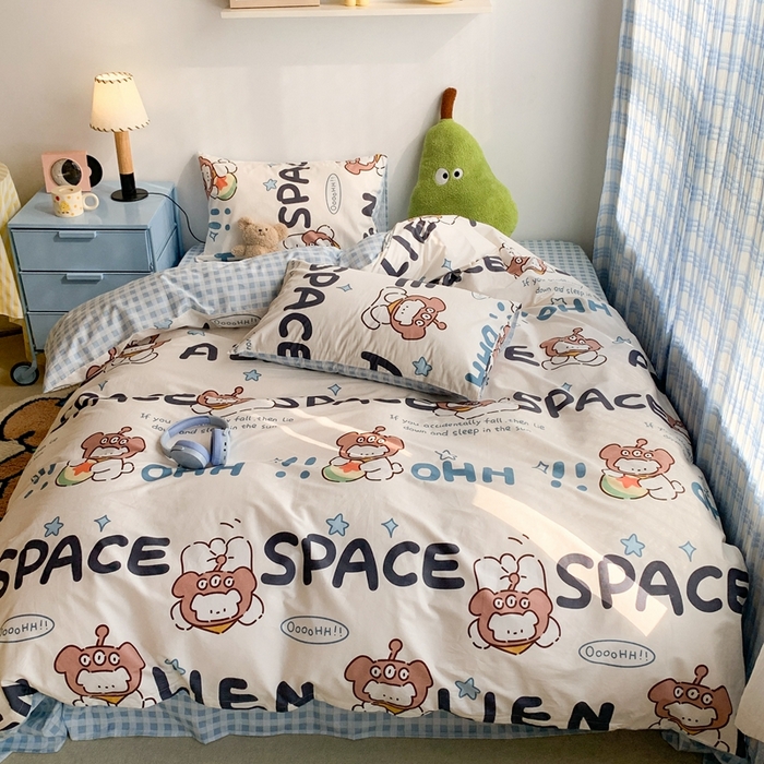 91家纺网 家纺一手货源 找家纺 昔可家纺 2023新款12月卡通全棉四件套 外星小白熊