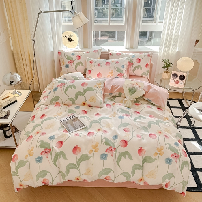 91家纺网 家纺一手货源 找家纺 简宜家居 2025新款40支13070全棉斜纹繁花系列四件套 秋实